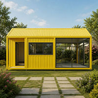 Maison préfabriquée jaune en conteneur de 20 pieds ou 40 pieds, prête à l'emploi, maison modulaire compacte, toit en pente, certifiée CE ISO