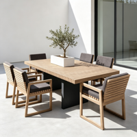 Meubles de jardin de haute qualité, confortables, table et chaises de salle à manger en teck pour l'extérieur