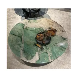 Azulejos de losa de mármol verde natural de lujo para <span class=keywords><strong>buceo</strong></span> al aire libre, comedor, Bistro redondo, consola de café, vestidor de uñas, juego de mesa de estudio - Product Image 1