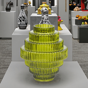 Vase en verre côtelé à plusieurs niveaux, teinte vert citron. Idéal pour <span class=keywords><strong>les</strong></span> arrangements floraux, <span class=keywords><strong>la</strong></span> décoration intérieure, ajoutant une touche rétro-moderne. - Product Image 5