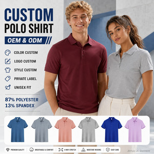เสื้อโปโลแบบยูนิเซ็กซ์ แขนสั้น ผ้าถักเนื้อแน่น 87% โพลีเอสเตอร์ 13% สแปนเด็กซ์ ระบายอากาศได้ดี ซับเหงื่อ รับผลิตแบบ ODM OEM - Product Image 1