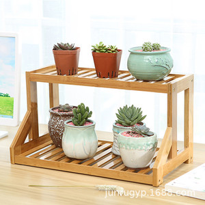 Estante de Bambú de Doble Capa para Plantas, Soporte de Madera para Suculentas de Interior, Estante de Almacenamiento para Sala de Estar o Balcón, Diseño Minimalista - Product Image 1