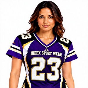 Camiseta Deportiva Index para Mujer, Estilo Fútbol Americano, Cuello en V, Manga Corta, Malla Sublimada, Número 23, Color Morado - Product Image 1