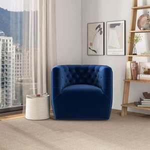 Nouvelle chaise pivotante Delaney en velours bleu foncé moderne - Durable et portable pour salon, chambre, salle à manger et hôtel - Product Image 2