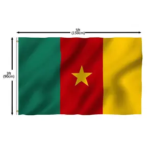 Penjualan populer Kamerun 3x5 kaki poliester dalam jahitan ganda bendera nasional Kamerun dengan grommet kuningan untuk aktivitas kampanye