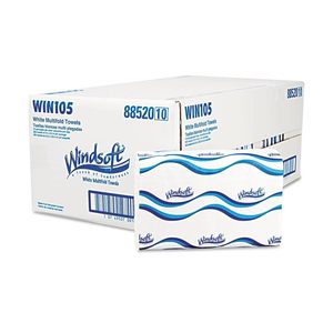 Serviettes en papier pliées Windsoft, 1 pli, blanches, 9 1/5 x 9 2/5, 250 par paquet, boîte de 16, produit promotionnel - Product Image 1