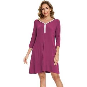 Camisón de bambú de alta calidad personalizado para mujer, vestido de dormir de tela modal de algodón suave para mujer, ropa de estar por casa. - Product Image 1