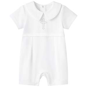 Conjunto de Bautizo para Bebé Niño 2026, Mono Blanco con Cruz Bordada, Conjunto de Caballero con Mono de Manga Corta, Gorro y Babero, 3 Piezas - Product Image 3