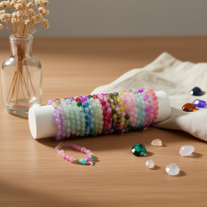 Bracciale con perline in pietra colorata, 24 pezzi, gioielli di moda fatti a mano in acciaio inossidabile - Product Image 1