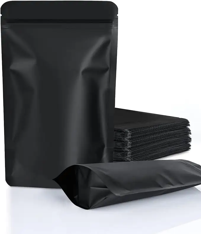 MAYSURE混合サイズジップロックブラックシール可能食品収納バッグ、マットウィンドウ付きブラッククラフトペーパースタンドアップポーチ