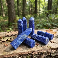 Menara Heksagonal Lapis Lazuli Alami - Tongkat Pirit Biru Imperial untuk Chakra, Meditasi, Dekorasi Rumah, Ornamen Kristal Penyembuhan