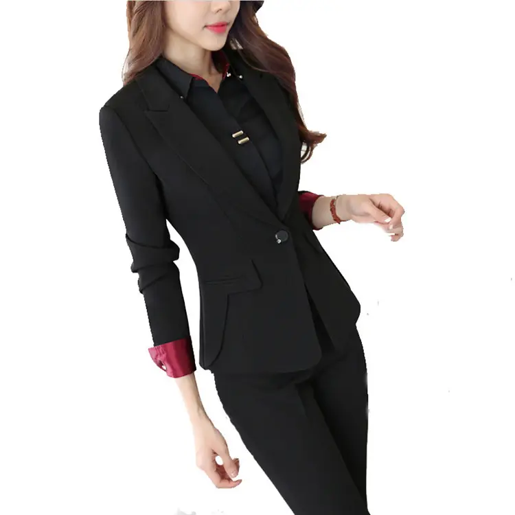 High quality women polyester cotton business sets suit and trouser black formal work suits