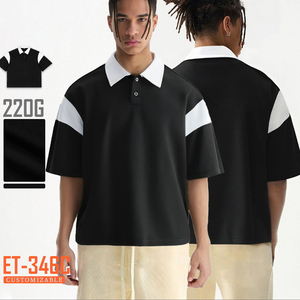 Hot Custom Logo 220g 100% algodón Casual Drop Shoulder Polo camisetas Boxy Cropped Polo camisas para hombres - Product Image 1