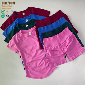 Ensemble 2 pièces pour femme : Haut court de sport à manches courtes et short taille haute – Tenue de fitness et yoga - Product Image 1