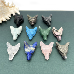 Figurine d'animal en cristal 35mm Quartz rose pierre naturelle sculptée têtes de loup pendentif ornement collier accessoires perle de pyrite bijou - Product Image 3