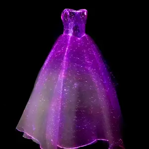 LED Light Evening Bridal Dress Glow In The Dark Fiber Optic Luminous Fabrics Wedding Dress