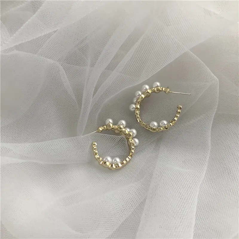 Antik C Berbentuk Anting Hoop Baroque S925 Perak Mutiara Anting Desain Unik Anting Geometris untuk Wanita Pesta Perhiasan