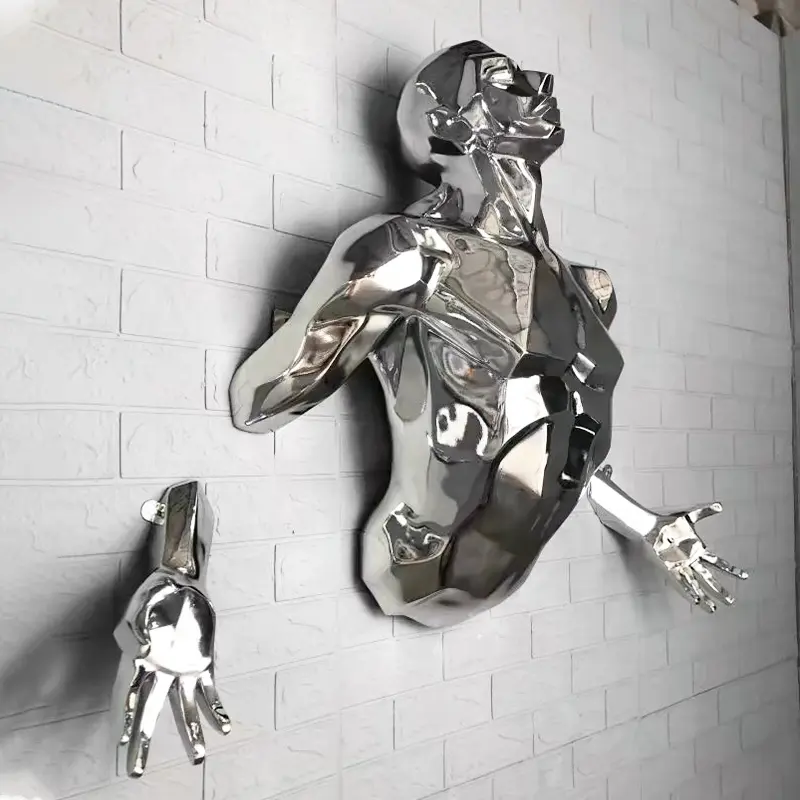 Individuelle Metallstatue 3D-Wand menschliches Körper-Kulptur Fiberglas Harz abstrakte Nackte Mann-Kulptur Wandbild für Wanddekoration