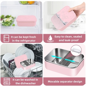 Boîte à lunch carrée double compartiment en acier inoxydable 304, nouvelle collection, avec couvercle en silicone amovible. - Product Image 2