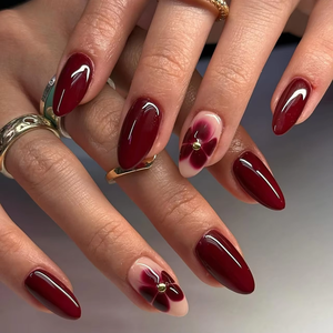 <span class=keywords><strong>Uñas</strong></span> Postizas Rojas Simples <span class=keywords><strong>y</strong></span> Elegantes al por Mayor, con un Acabado de Alta Gama, <span class=keywords><strong>Uñas</strong></span> Florales Cortas en Forma de Almendra para los Dedos - Product Image 1