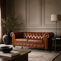 Canapé Chesterfield en cuir pleine fleur Akku Art |   Meubles de salon carrés industriels vintage marron |   Canapé deux places en mousse de luxe