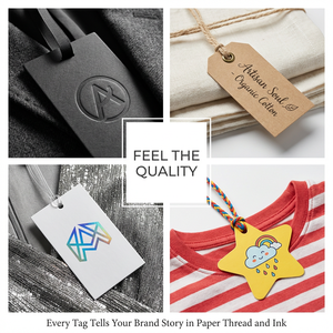 Étiquettes volantes personnalisées de luxe en papier cartonné kraft imprimé, avec logo en feuille d'or gaufrée et débossée, pour marques de vêtements, vente en gros - Product Image 4
