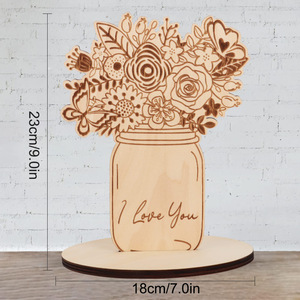 Décoration florale en bois DIY, cadeau fait main pour la fête des mères, couleur bois naturel, kit d'artisanat rond pour la décoration de la maison - Product Image 2