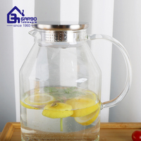 Carafe à eau en verre borosilicate 2L, pichet rond en verre avec couvercle et bec verseur pour boissons maison