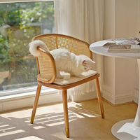 Chaise de salle à manger en bois robuste pour café, bureau à domicile, hôtel, style rétro, luxe léger, avec tressage en osier, fauteuil simple pour séjour à domicile