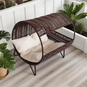 Großhandel Maßgefertigtes Bogenförmiges Rattan-Haustierbett Langlebiges Haustiermöbel Großhändler für Zoohandlungen und Hotels Muster Verfügbar - Product Image 2
