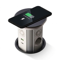 Tour de prises motorisée escamotable étanche avec charge rapide sans fil et ports USB-C pour îlot de cuisine et plan de travail