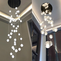 Luminaire suspendu rond en cristal Led Lustre suspendu pour plafond haut Cuisine Salle à manger Escalier Salon Lampe