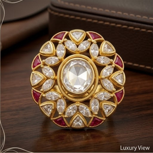 925 Silver Kundan Finger <b>Ring</b> with Ruby Stone <b>Gold</b> Finish Traditional Adjustable Jewelry for Women Party - Product Image 2