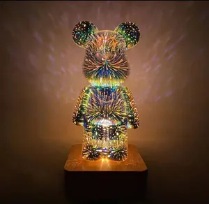 Luz nocturna de oso para niños, lámpara de ilusión óptica 3D remota, 16 colores, regalos de cumpleaños y Navidad