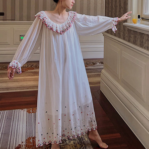 Gonna in <span class=keywords><strong>cotone</strong></span> a maniche lunghe da donna floreale ricamato con elastico floreale in vita <span class=keywords><strong>pigiama</strong></span> dolce e carina collezione estiva per ragazze - Product Image 1