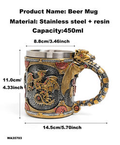 Taza <span class=keywords><strong>de</strong></span> cerveza <span class=keywords><strong>de</strong></span> cerámica con mango <span class=keywords><strong>de</strong></span> dragón creativo, taza interior <span class=keywords><strong>de</strong></span> acero inoxidable, resina exterior <span class=keywords><strong>de</strong></span> esqueleto con diseño <span class=keywords><strong>de</strong></span> Pterosaurio Mechanischer Drache - Product Image 2