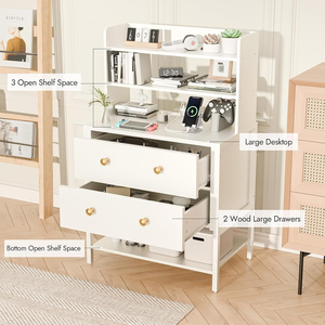 Mesita <span class=keywords><strong>de</strong></span> <span class=keywords><strong>Noche</strong></span> Blanca <span class=keywords><strong>de</strong></span> 24 Pulgadas <span class=keywords><strong>de</strong></span> Ancho con Estación <span class=keywords><strong>de</strong></span> Carga, Mesa Auxiliar <span class=keywords><strong>de</strong></span> 2 Cajones con Estantes Abiertos <span class=keywords><strong>de</strong></span> 4 Niveles para Dormitorio - Product Image 6