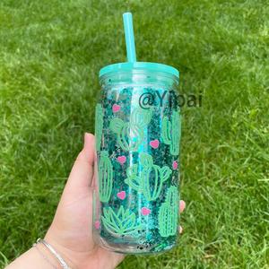 Gobelet en plastique transparent à double paroi, sans BPA, 12 oz à l'intérieur, 16 oz à l'extérieur, avec trou pré-percé et bouchon en silicone - Product Image 3