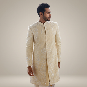BEAUTIFUL DESIGNER ZARI HEAVY EMBROIDERY on GROOM SHERWANI,<b>PANT</b> & TURBAN WITH EMBELLISHED CRYSTAL GLASS BEADS,DABKA WORK=2024 - Product Image 6