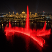 Fontaine à brume City Plaza avec laser RGB LED DMX512 PLC IP68 SS304 316, contrôle IA, CE RoHS OEM, pour parcs, hôtels, complexes hôteliers, extérieur