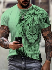 Camiseta Cómoda para Hombre con Estampado de León, 180 Gramos, Tejido de Punto, Manga Corta, Estilo Casual Elegante, Camiseta Gráfica, Ropa de Verano - Product Image 6