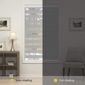 Smart Roller Blind Gray Fabric Dual Layer <b>Light</b> <b>Control</b> With <b>Remote</b> App Voice Assistant Compatible - Product Image 2