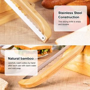 Cuchillo cortador de pan de 15.3 pulgadas con mango de madera y hoja de metal para pan casero de masa madre, cuchillo de cocina - Product Image 3