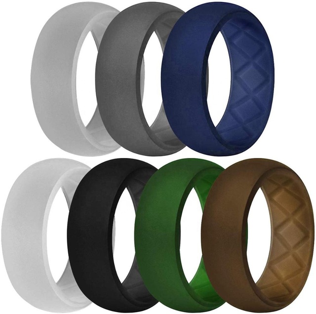 Breathable with Groove 8.7mm Wide Silicone Rings for Men