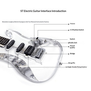 Guitare électrique ST simple ou double, corps en peuplier, manche en palissandre, <span class=keywords><strong>acrylique</strong></span> transparent, pont vibrato simple personnalisé - Product Image 3