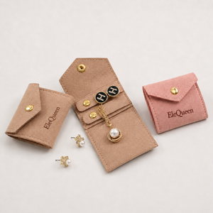 Factory Wholesale Microfiber Jewelry Storage Pouch Compact Foldable Button Closure Bag for Ring Earring <b>Necklace</b> EleQueen EQ3039 - Product Image 1