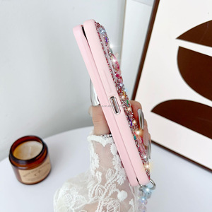 Chất Lượng Cao Cấp Bling Đá Kim Cương Điện Thoại Trường Hợp Đối Với Samsung Galaxy Z Gấp <span class=keywords><strong>6</strong></span> 5 4 3 Sparking Bìa Chuỗi Vòng Đeo Tay Ngọc Trai Thiết Kế - Product Image 5