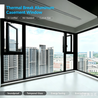 Fenêtre à battant en alliage d'aluminium à rupture de pont thermique certifiée CE, verre trempé en acier inoxydable, insonorisée pour maison, villa, appartement