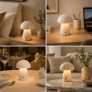 Lámpara de Mesa Recargable Estilo Nórdico con Forma de Hongo, Luz LED Decorativa Inalámbrica, Carga Tipo C, Regulación Continua, Lámpara de Noche Cálida - Product Image 2