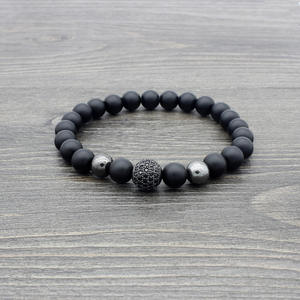 도매 매력 폴란드어 블랙 마노 현미경 비즈 남자 팔찌 탄성 로프 자연 매트 갈기 돌 구슬 - Product Image 3